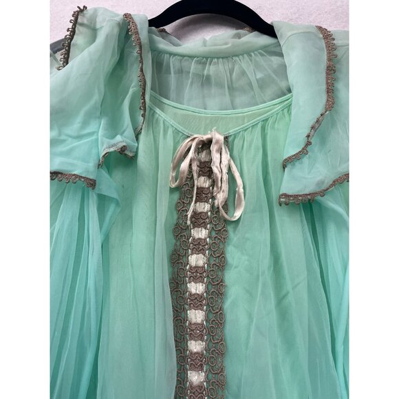 Vintage 80s Sheer Aqua Nightgown & Robe Set #6169 - Picture 5 of 8